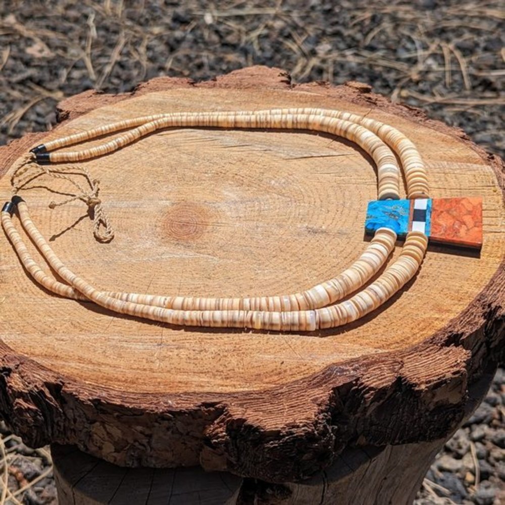 Hopi Shell Beads‎ Necklace Inlay Turquoise Pendant Native American Handmade*** - Picture 7 of 10